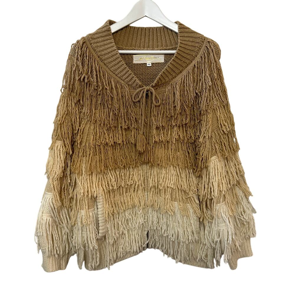 Jen's Pirate Booty Berber Fringe Cardigan Sweater Bomber Jacket Boho Small